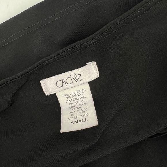 Vintage Y2k Cache Black Halter Top Deep V-Neck Silver Ring Back Tie Size Small - Picture 4 of 5